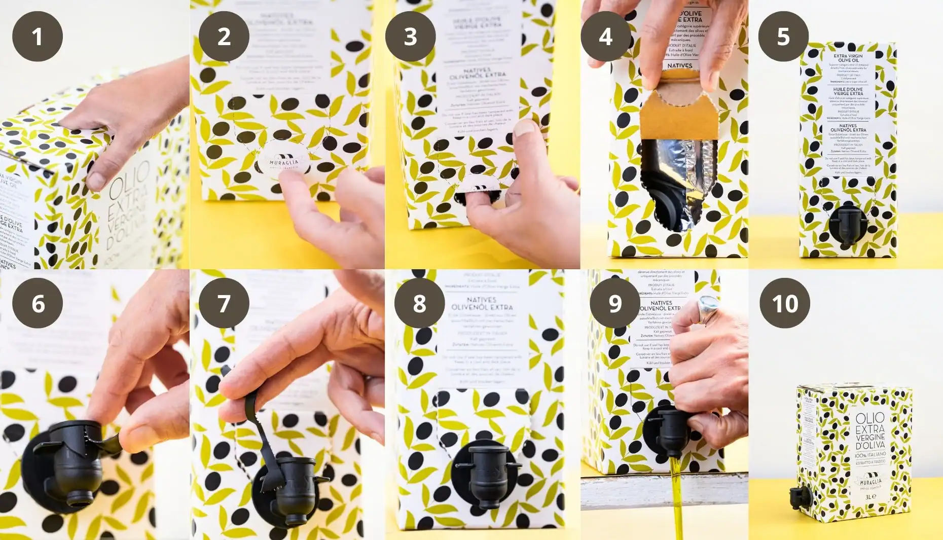 Procedimento per mettere l'olio nella bag